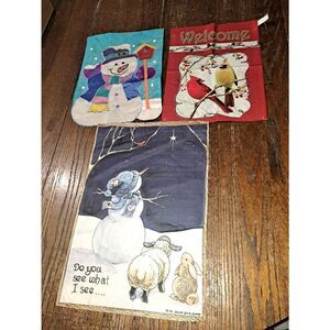 3 Christmas Holiday Winter Garden Flags Snowman Birds Holly Snow Lamb Star